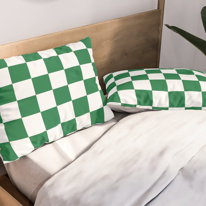 Checkered (Dark Green & White Pattern) Pillow Sham Gallery Image 2
