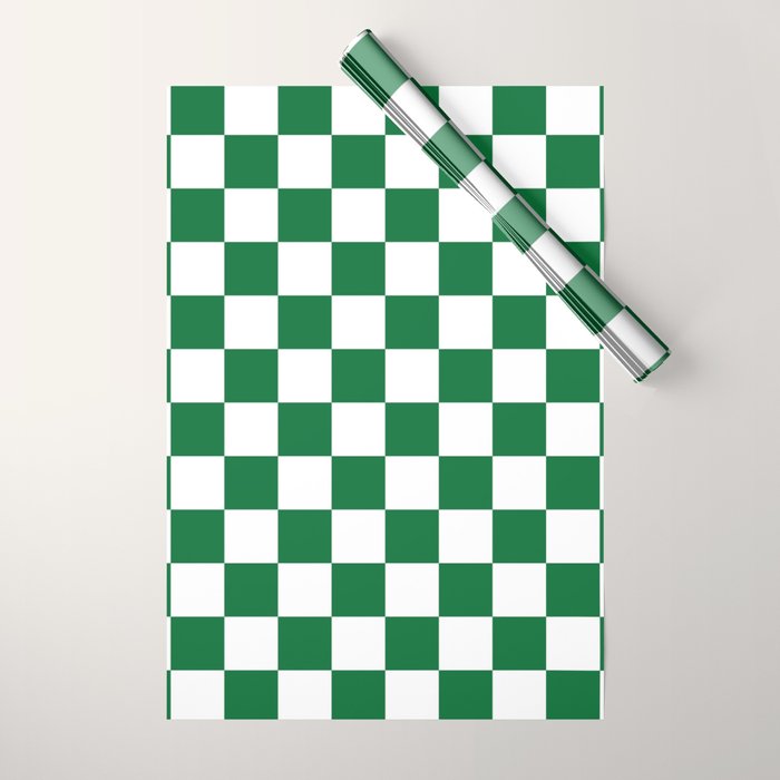 Checkered (Dark Green & White Pattern) Wrapping Paper Gallery Image 1