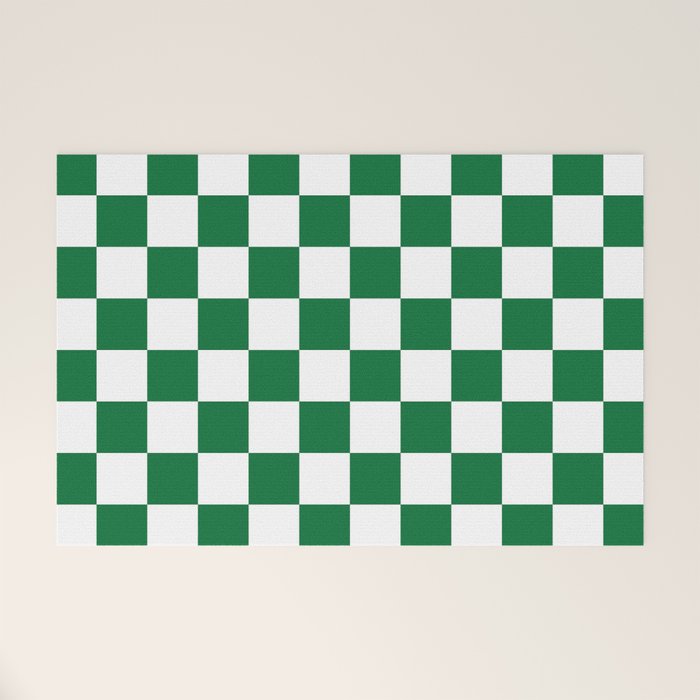 Checkered (Dark Green & White Pattern) Welcome Mat Gallery Image 1