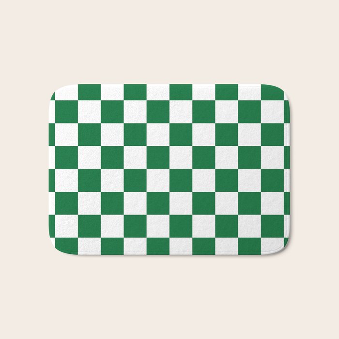 Checkered (Dark Green & White Pattern) Bath Mat Gallery Image 1
