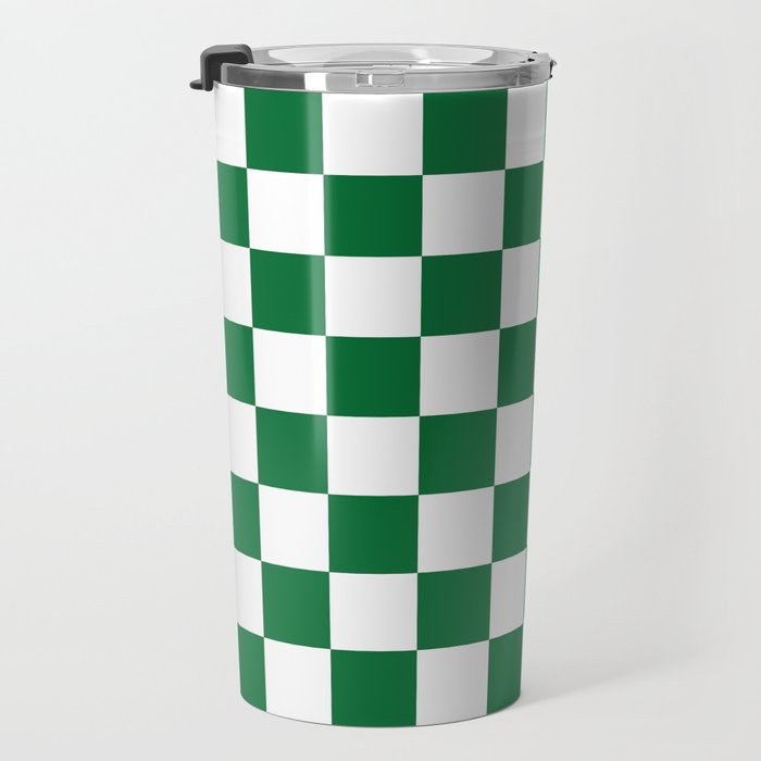 Checkered (Dark Green & White Pattern) Travel Mug Gallery Image 3