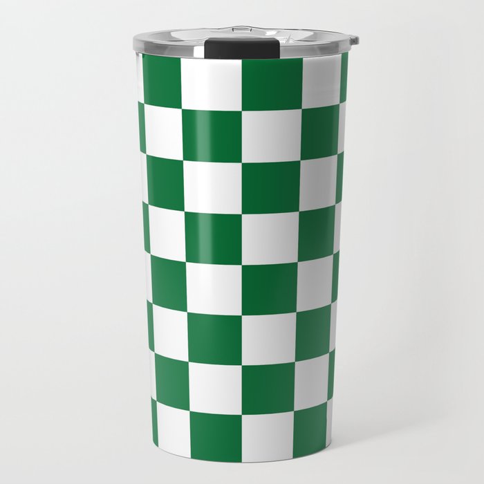 Checkered (Dark Green & White Pattern) Travel Mug Gallery Image 1