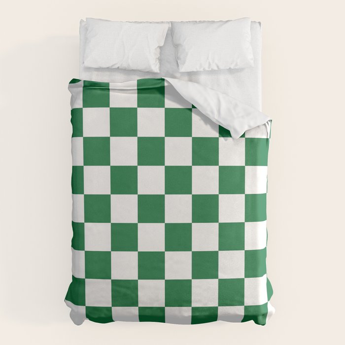 Checkered (Dark Green & White Pattern) Duvet Cover Gallery Image 1
