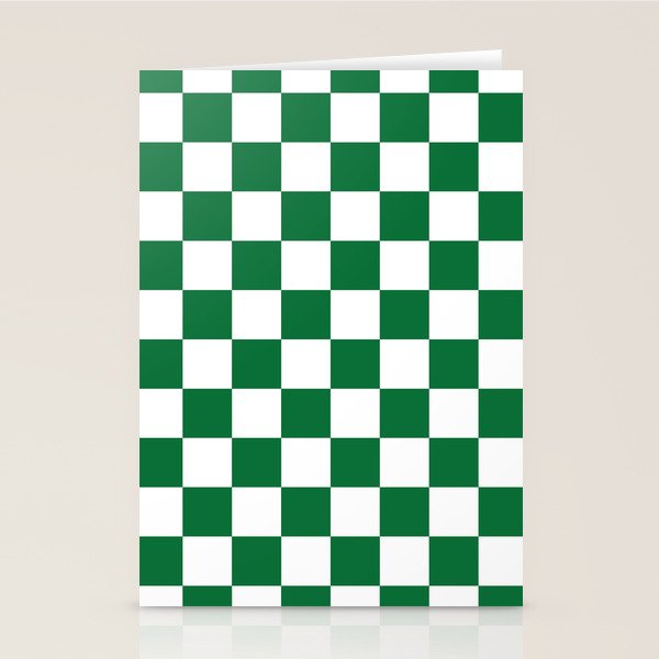 Checkered (Dark Green & White Pattern) Stationery Card Gallery Image 1
