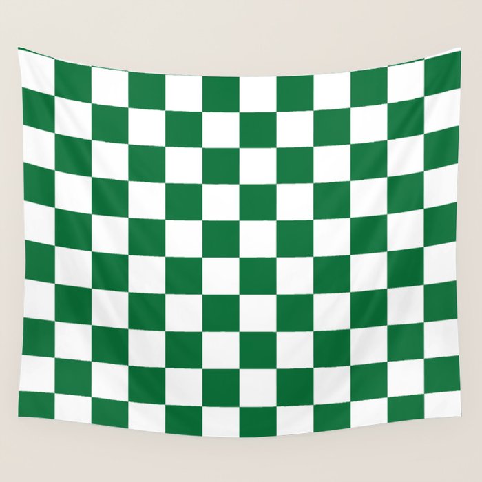 Checkered (Dark Green & White Pattern) Wall Tapestry Gallery Image 4