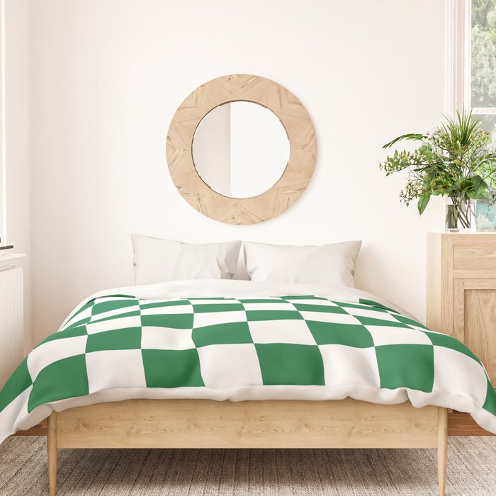 Checkered (Dark Green & White Pattern) Duvet Cover Gallery Image 3