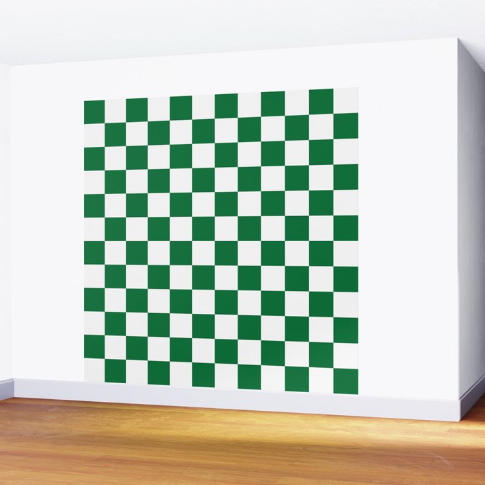 Checkered (Dark Green & White Pattern) Wall Mural Gallery Image 2