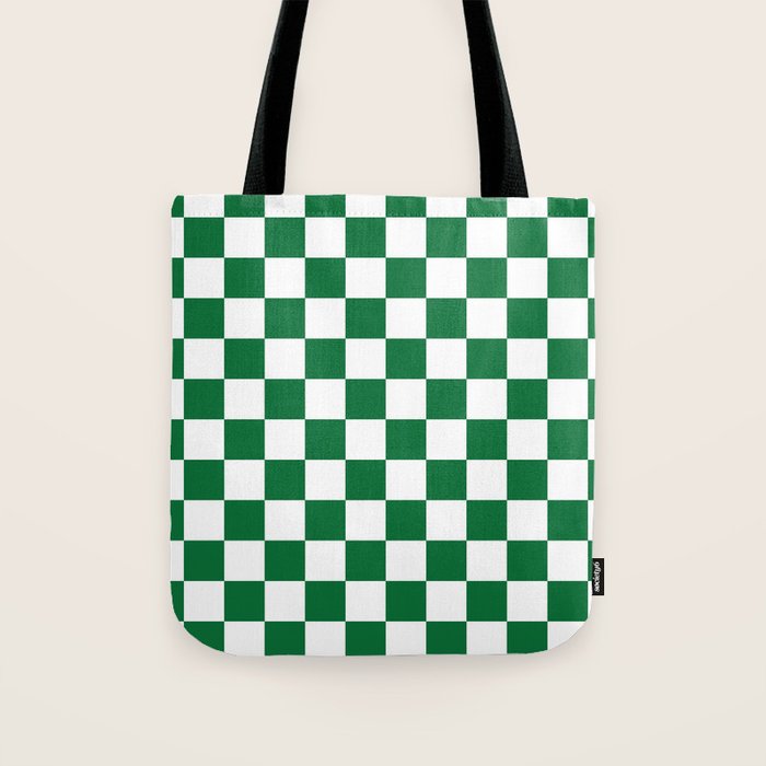 Checkered (Dark Green & White Pattern) Tote Bag Gallery Image 1