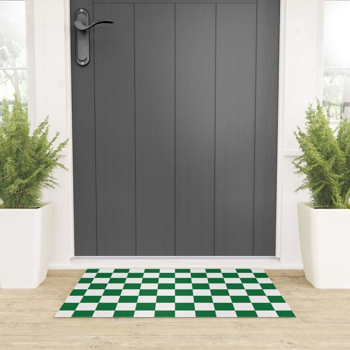 Checkered (Dark Green & White Pattern) Welcome Mat Gallery Image 3