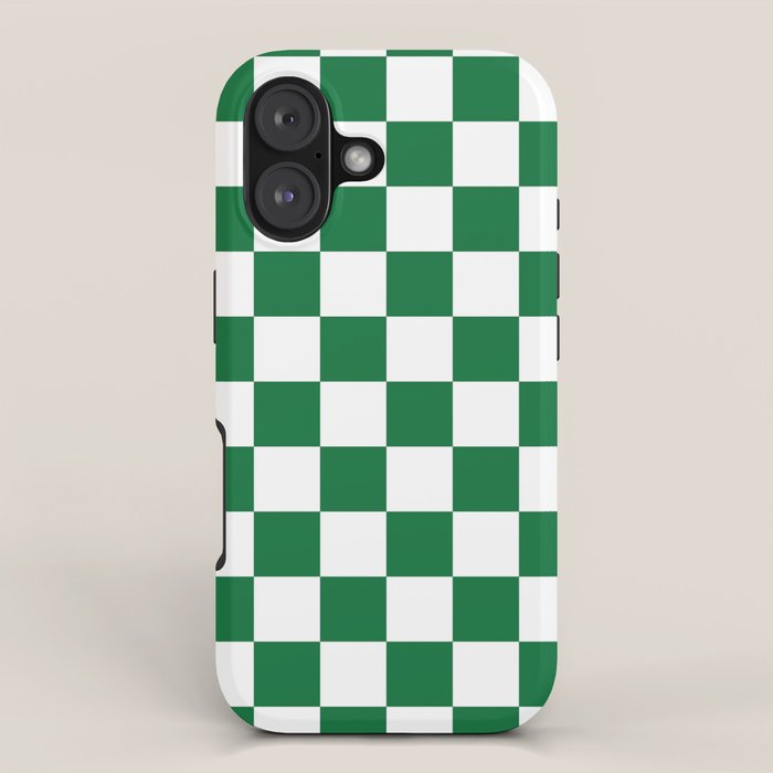 Checkered (Dark Green & White Pattern) iPhone Case Gallery Image 1