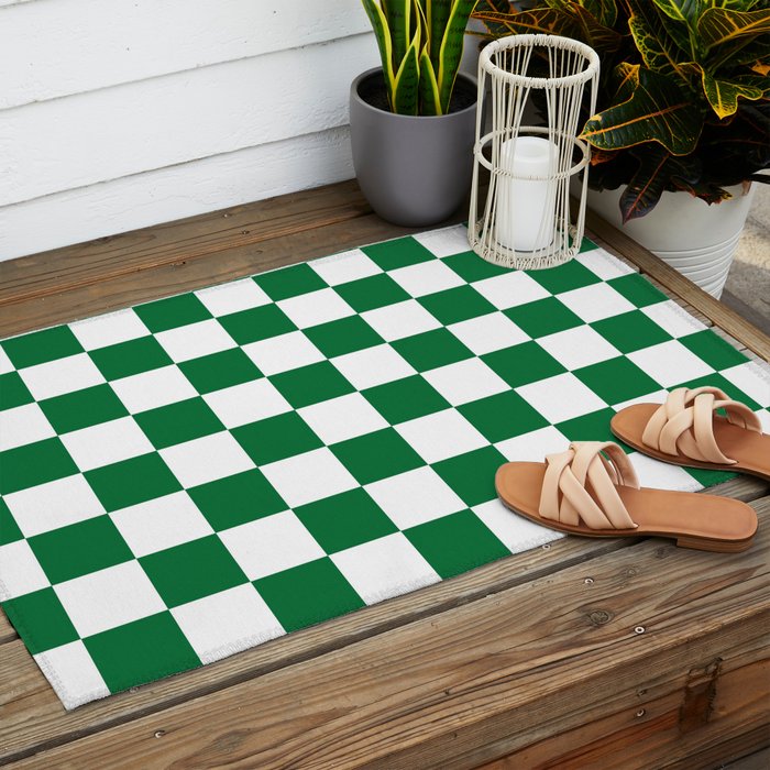 Checkered (Dark Green & White Pattern) Outdoor Rug Gallery Image 2
