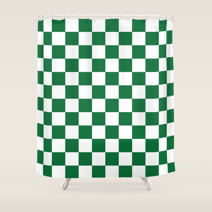 Checkered (Dark Green & White Pattern) Shower Curtain Gallery Image 1