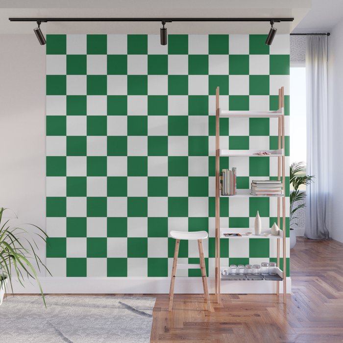 Checkered (Dark Green & White Pattern) Wall Mural Gallery Image 1