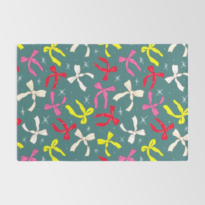 Festive Ribbons Pattern On Teal Rug Gallery Image 2