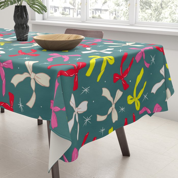 Festive Ribbons Pattern On Teal Tablecloth Gallery Image 3
