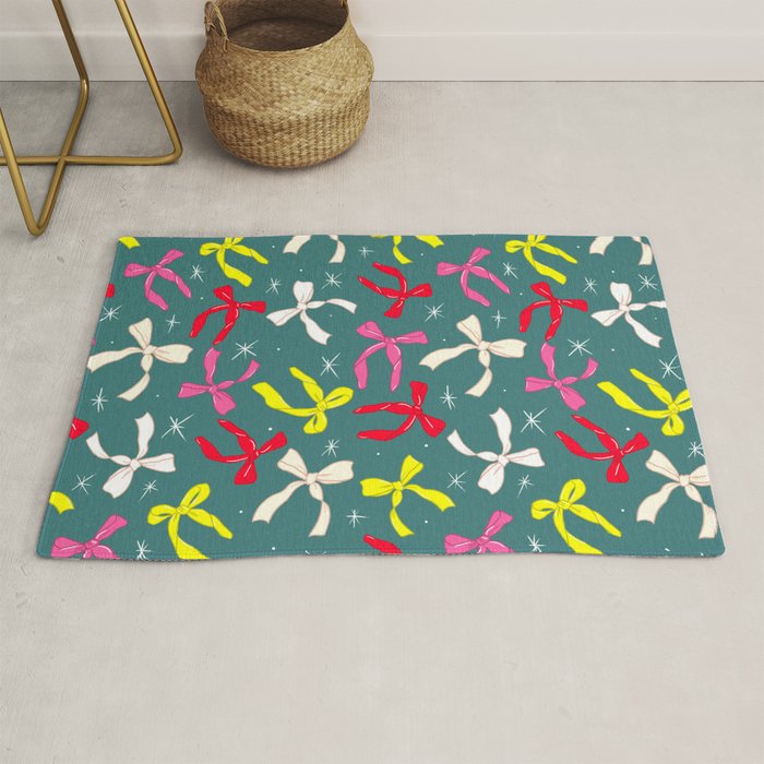 Festive Ribbons Pattern On Teal Rug Gallery Image 1