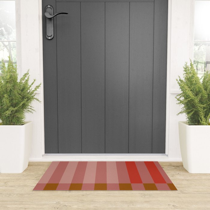Retro Rose Pink Midcentury Stripes Patterned Welcome Mat Gallery Image 3