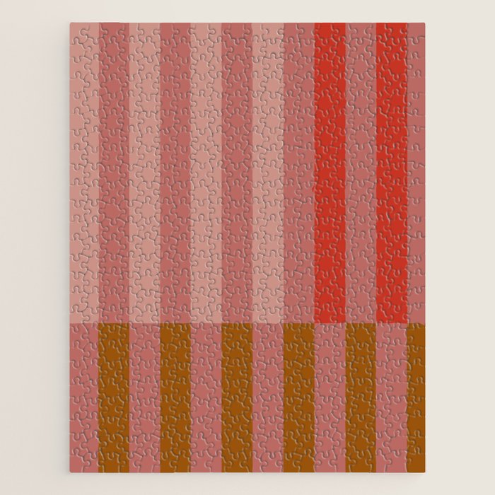 Retro Rose Pink Midcentury Stripes Patterned Jigsaw Puzzle Gallery Image 1