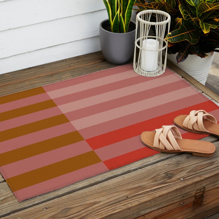 Retro Rose Pink Midcentury Stripes Patterned Outdoor Rug Gallery Image 2
