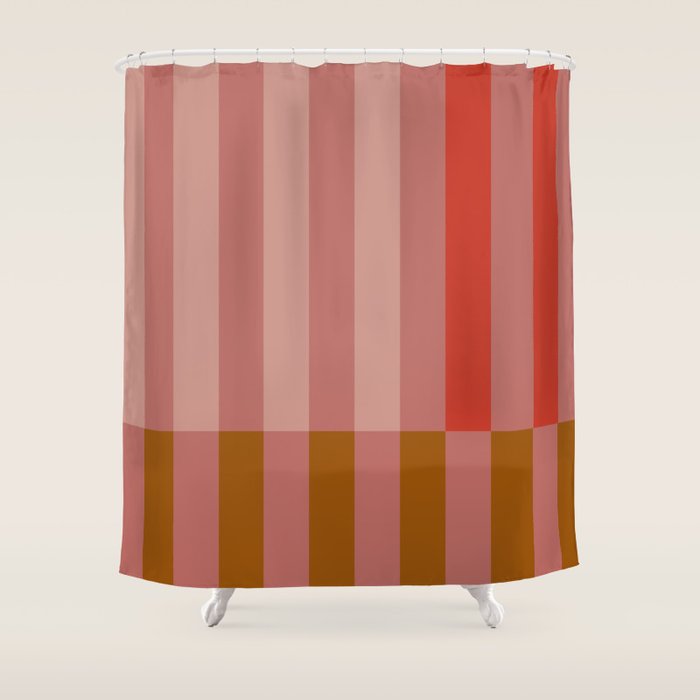 Retro Rose Pink Midcentury Stripes Patterned Shower Curtain Gallery Image 1