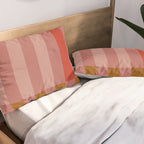 Retro Rose Pink Midcentury Stripes Patterned Pillow Sham Gallery Image 2