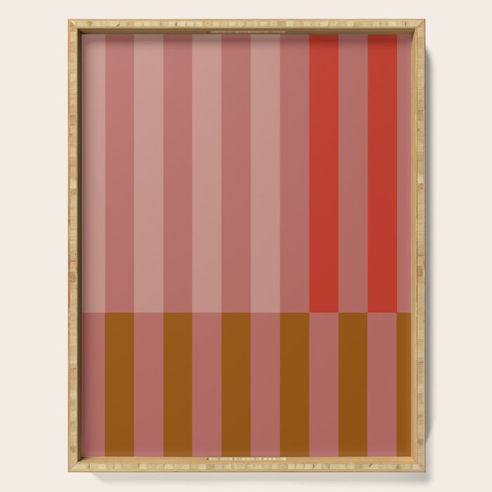 Retro Rose Pink Midcentury Stripes Patterned Serving Tray Gallery Image 1