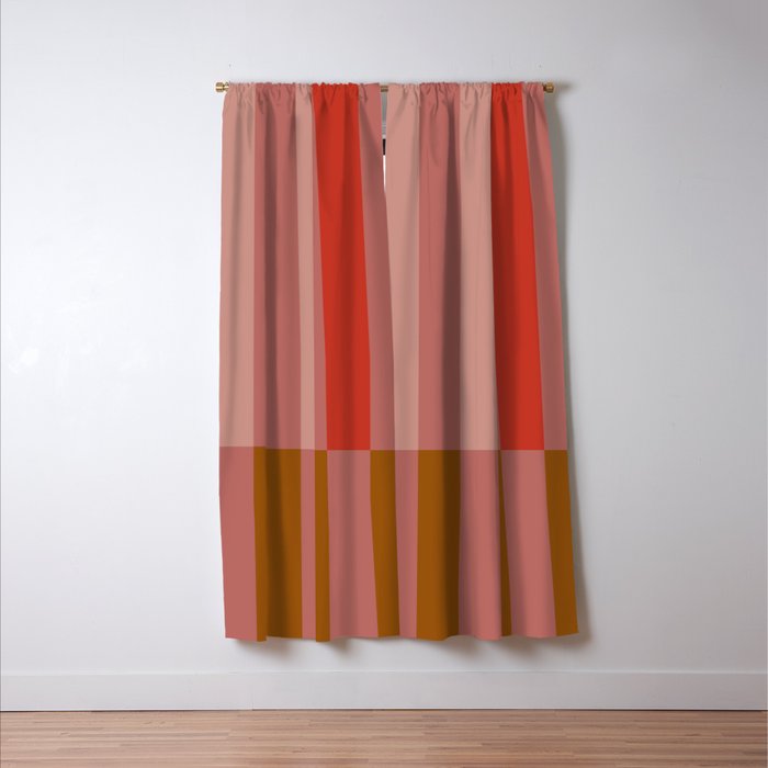 Retro Rose Pink Midcentury Stripes Patterned Window Curtain Gallery Image 3