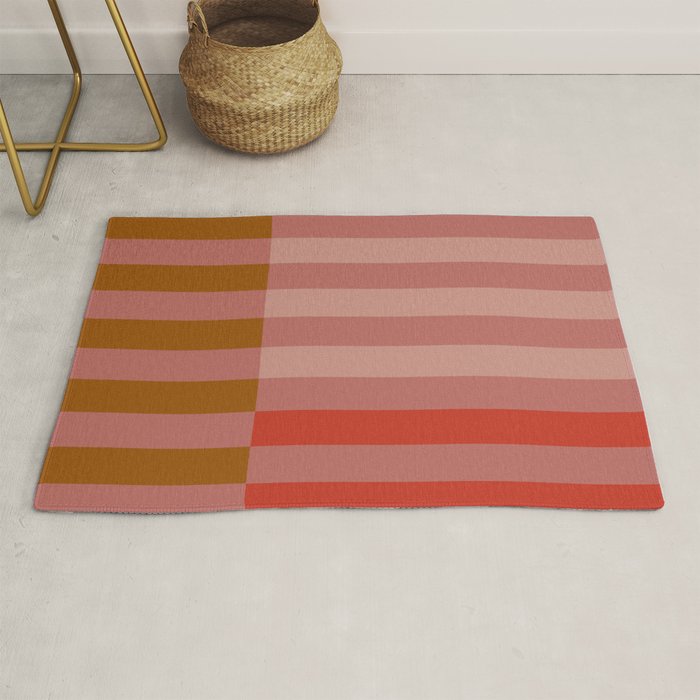 Retro Rose Pink Midcentury Stripes Patterned Rug Gallery Image 1