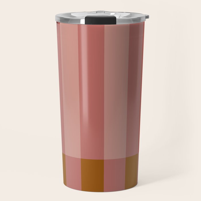 Retro Rose Pink Midcentury Stripes Patterned Travel Mug Gallery Image 1