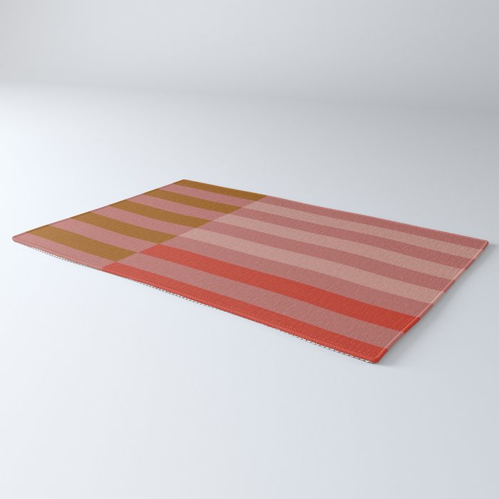 Retro Rose Pink Midcentury Stripes Patterned Rug Gallery Image 3