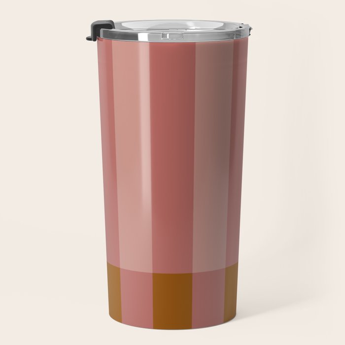 Retro Rose Pink Midcentury Stripes Patterned Travel Mug Gallery Image 3