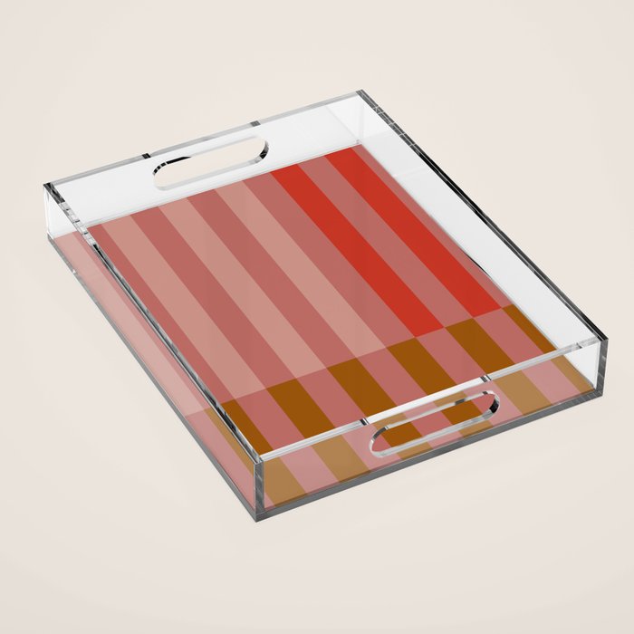 Retro Rose Pink Midcentury Stripes Patterned Acrylic Tray Gallery Image 1