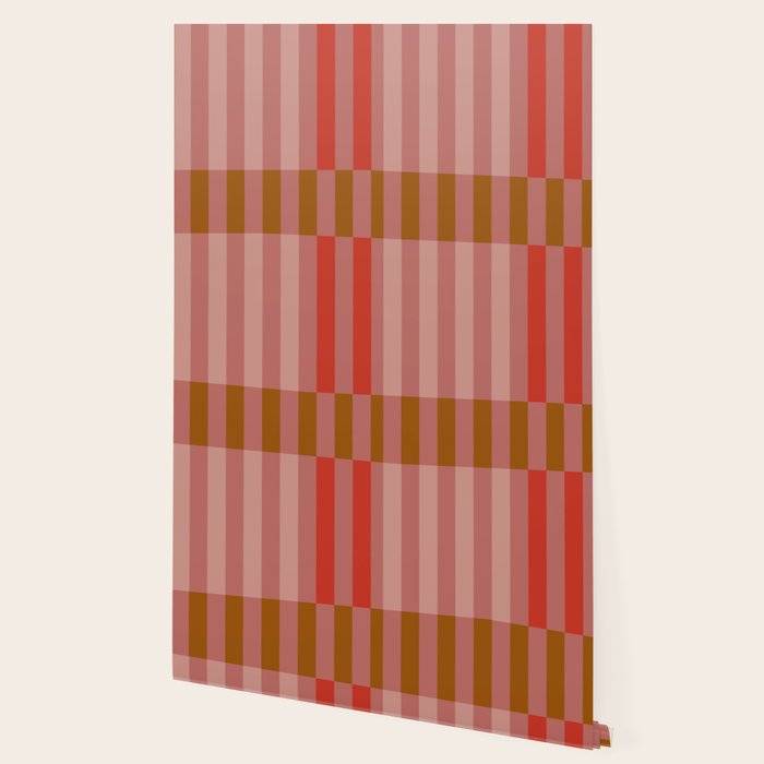 Retro Rose Pink Midcentury Stripes Patterned Wallpaper Gallery Image 2