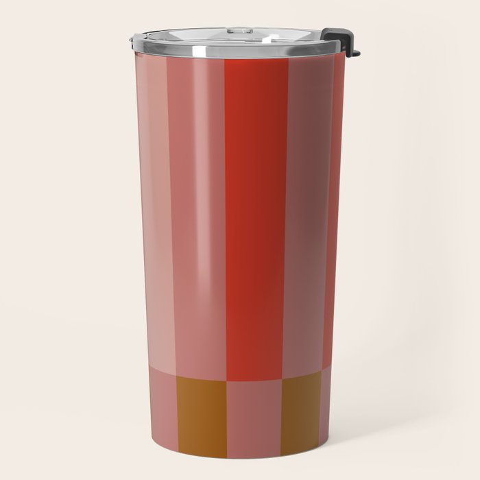 Retro Rose Pink Midcentury Stripes Patterned Travel Mug Gallery Image 2