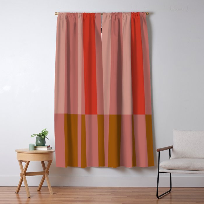 Retro Rose Pink Midcentury Stripes Patterned Window Curtain Gallery Image 5
