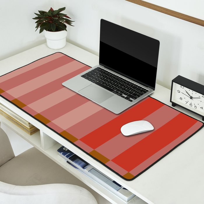 Retro Rose Pink Midcentury Stripes Patterned Desk Mat Gallery Image 2