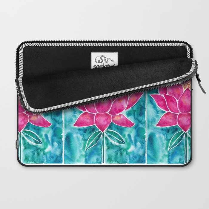 Sacred Lotus - Magenta Blossom with Turquoise Wash Laptop Sleeve Gallery Image 2