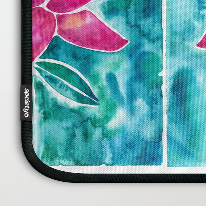 Sacred Lotus - Magenta Blossom with Turquoise Wash Laptop Sleeve Gallery Image 3