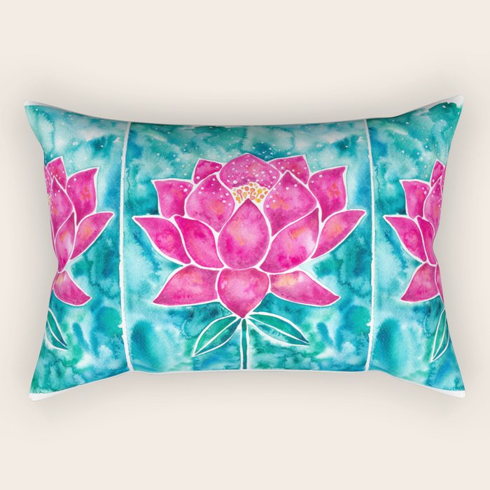 Sacred Lotus - Magenta Blossom with Turquoise Wash Rectangular Pillow Gallery Image 2