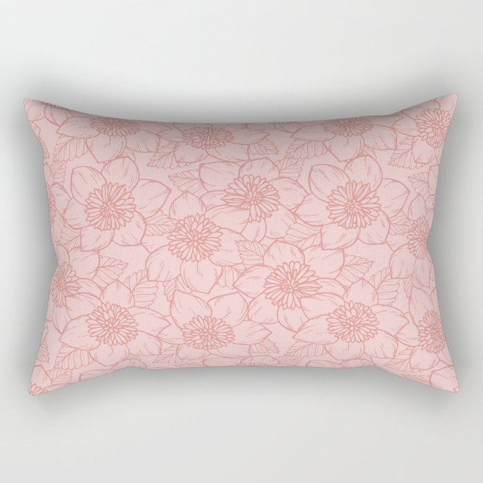 Spring Garden Flower Lineart - Pink Rectangular Pillow Gallery Image 1