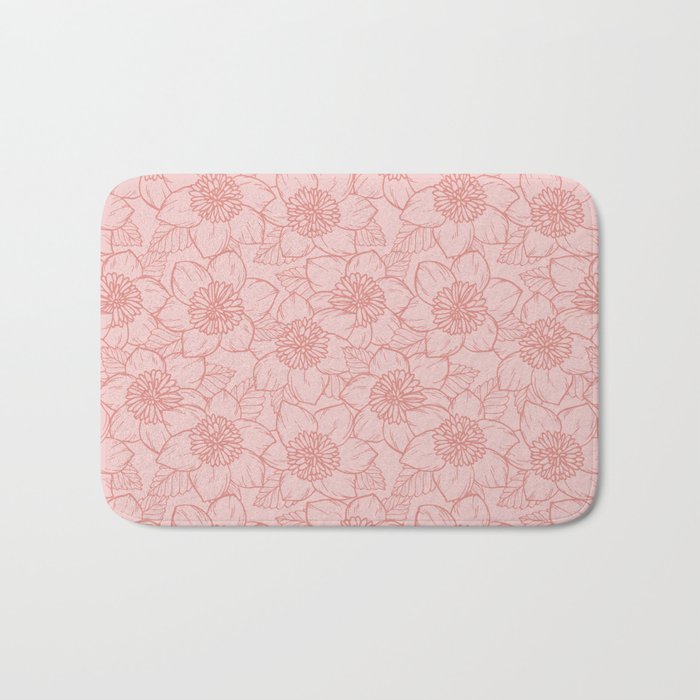 Spring Garden Flower Lineart - Pink Bath Mat Gallery Image 1