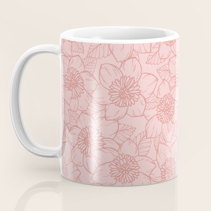 Spring Garden Flower Lineart - Pink Coffee Mug Gallery Image 3