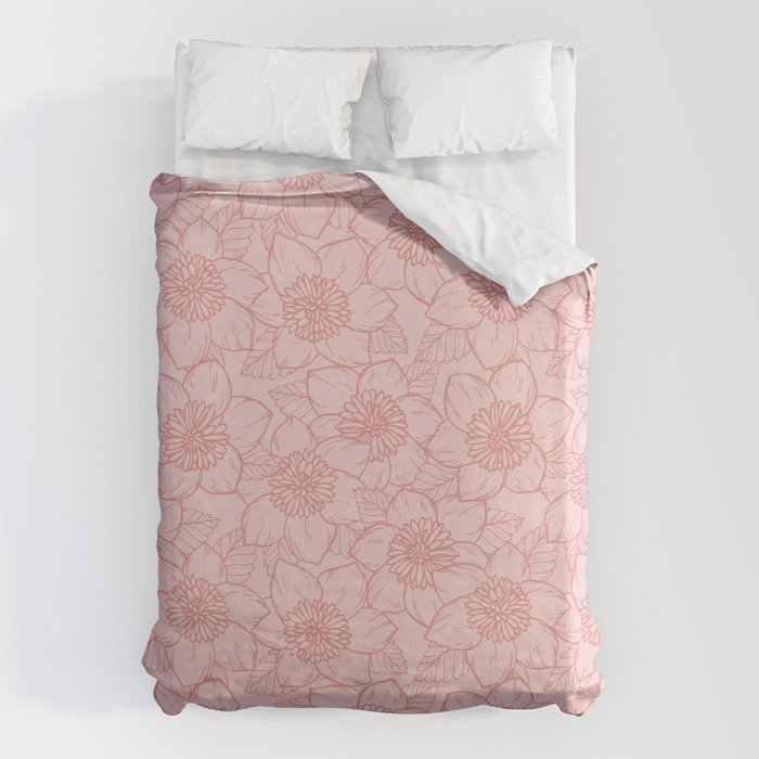 Spring Garden Flower Lineart - Pink Duvet Cover Gallery Image 1