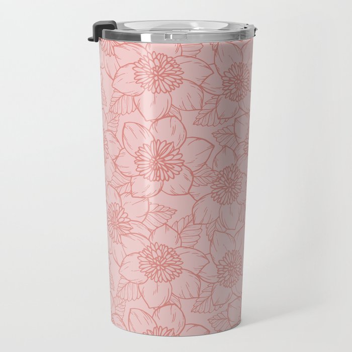 Spring Garden Flower Lineart - Pink Travel Mug Gallery Image 3