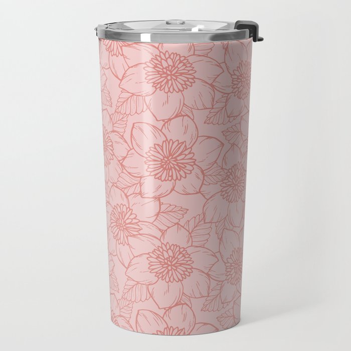 Spring Garden Flower Lineart - Pink Travel Mug Gallery Image 2