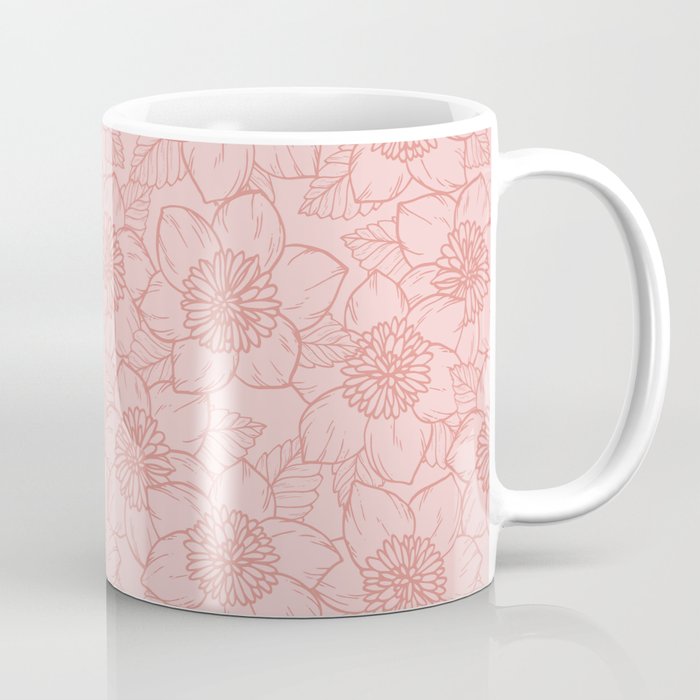 Spring Garden Flower Lineart - Pink Coffee Mug Gallery Image 1
