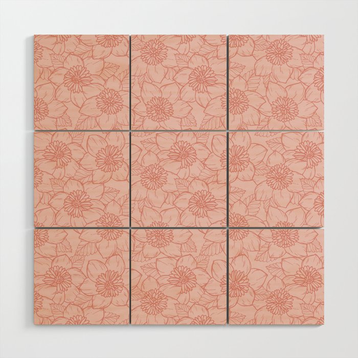 Spring Garden Flower Lineart - Pink Wood Wall Art Gallery Image 1