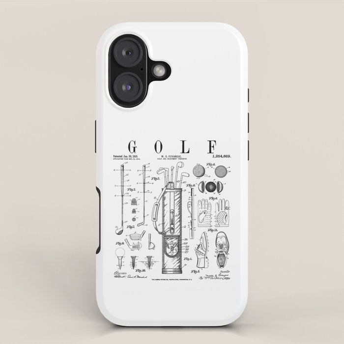 Golf Club Golfer Old Vintage Patent Drawing Print iPhone Case Gallery Image 1