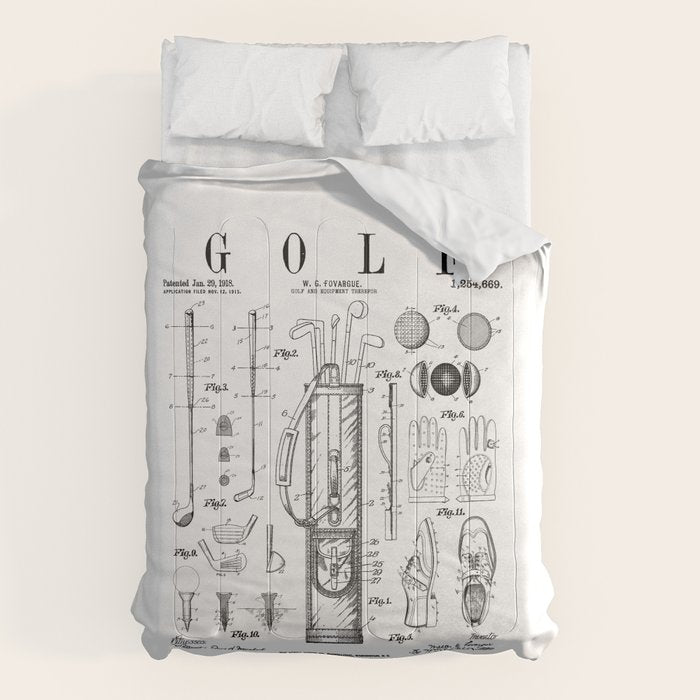 Golf Club Golfer Old Vintage Patent Drawing Print Comforter Gallery Image 6