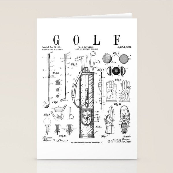 Golf Club Golfer Old Vintage Patent Drawing Print Stationery Card Gallery Image 2